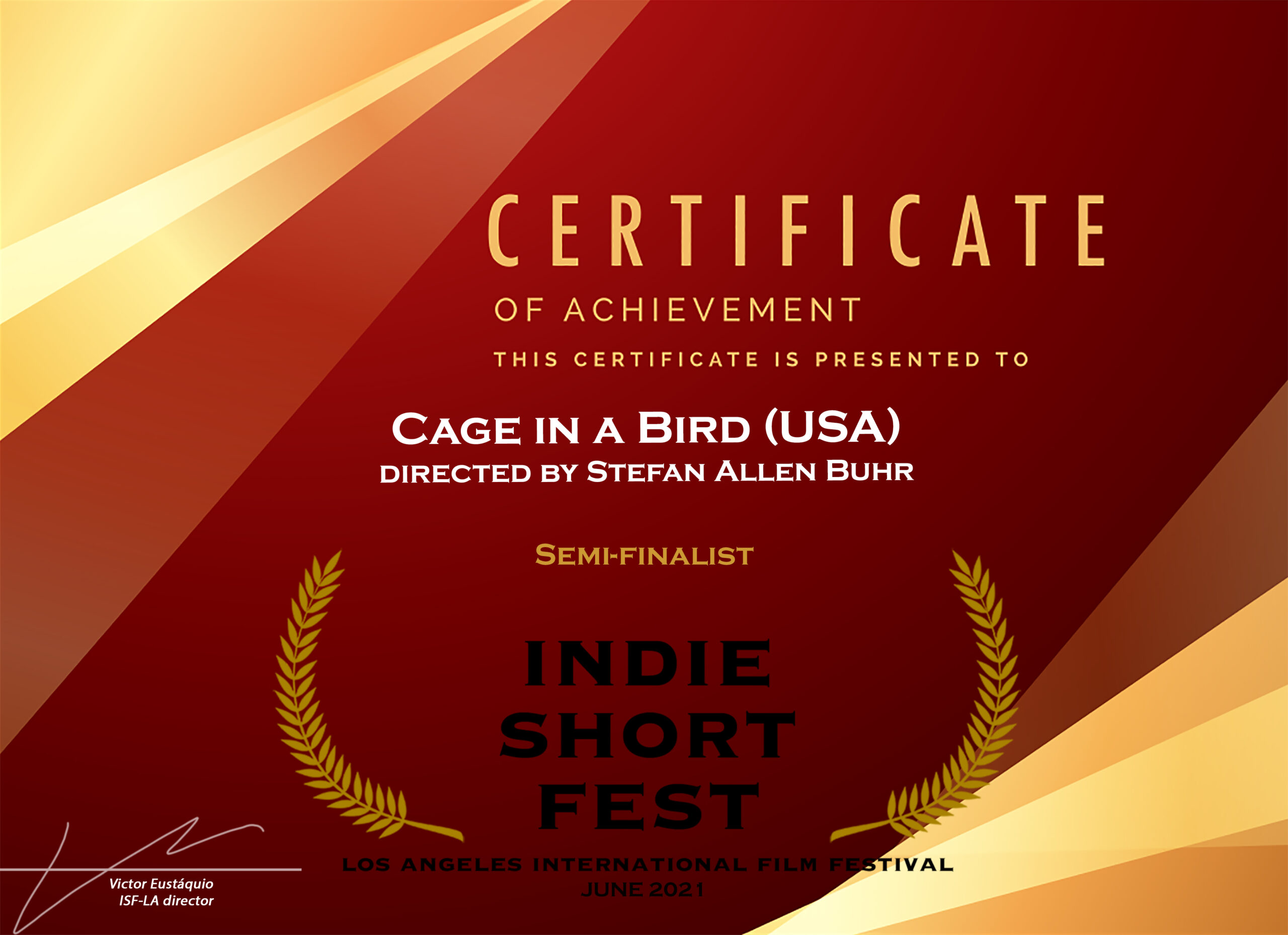 Indie Short Fest Certificate